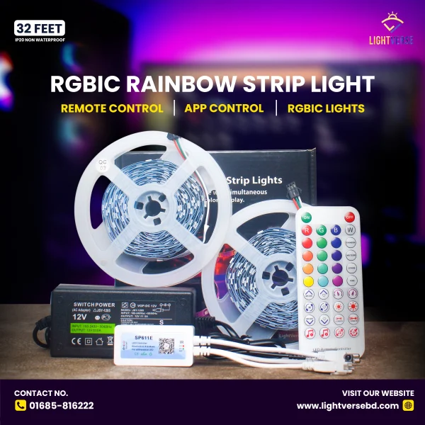 RGBIC LED Strip Light - Dynamic Color-Changing Indoor Lighting (IP20)