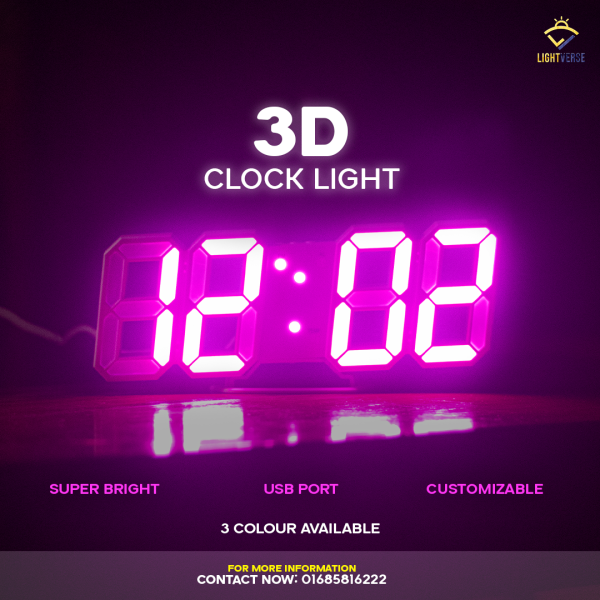 3D LED Digital Clock Glowing Decoration Wall or Table Clock - Image 2