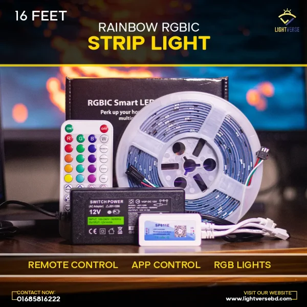 Rainbow RGBIC LED Strip Light, Bluetooth APP Control Music Sync 18led/m