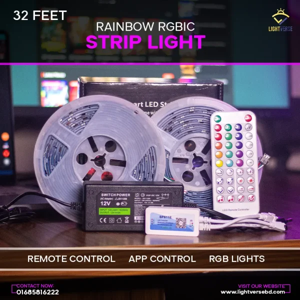 Rainbow RGBIC LED Strip Light, Bluetooth APP Control Music Sync 18led/m - Image 2