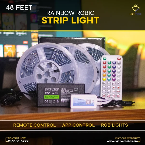 Rainbow RGBIC LED Strip Light, Bluetooth APP Control Music Sync 18led/m - Image 3