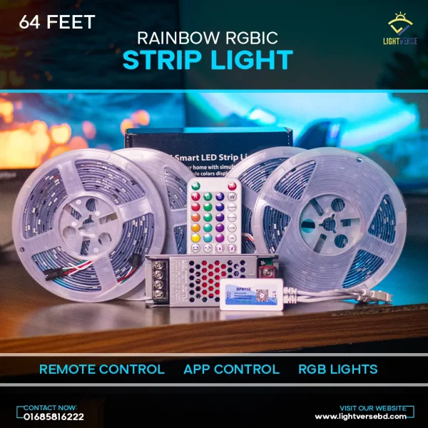 Rainbow RGBIC LED Strip Light, Bluetooth APP Control Music Sync 18led/m - Image 4