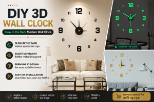 DIY 3D Wall Clock Glow in the Dark Modern Wall Clock for Home Decoration