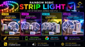 Rainbow RGBIC LED Strip Light Bluetooth APP Control Music Sync 18LED per meter