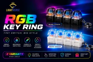 RGB Mechanical Key Ring with colorful LED lighting and mechanical switch keychain by LightVerse BD